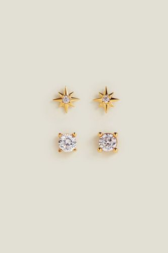 Womens 2-Pack 14ct Gold-Plated Sparkle Studs - - One Size - Accessorize - Modalova