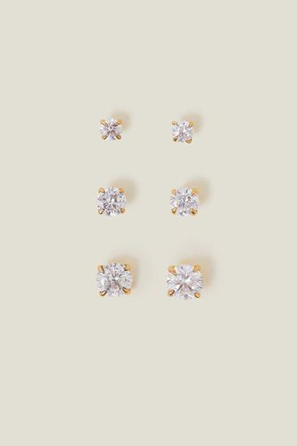 Womens 3-Pack 14ct Gold-Plated Crystal Stud Earrings - - One Size - Accessorize - Modalova
