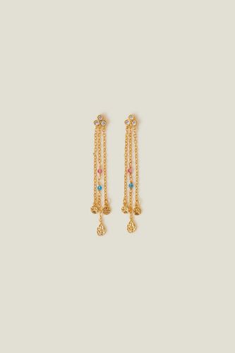 Womens 14ct Gold-Plated Beaded Long Drop Earrings - - One Size - Accessorize - Modalova