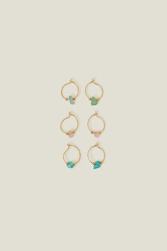 Womens 3-Pack 14ct Gold-Plated Stone Hoop Earrings - - One Size - Accessorize - Modalova