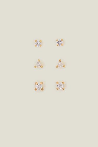 Womens 3-Pack 14ct Gold-Plated Spakle Shape Stud Earrings - - One Size - Accessorize - Modalova