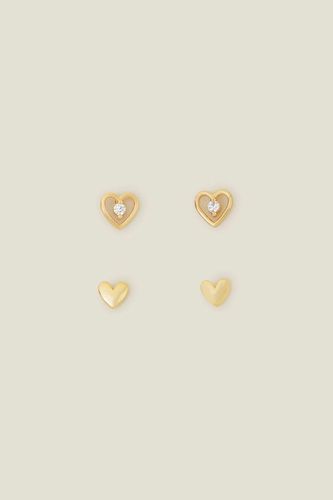 Womens 14ct Gold-Plated Heart Studs - - One Size - Accessorize - Modalova