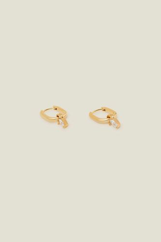Womens 14ct Gold-Plated Drop Square Hoops - - One Size - Accessorize - Modalova