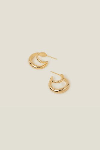 Womens 14ct Gold-Plated Double Hoops - - One Size - Accessorize - Modalova