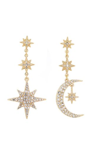 Womens Gold Crystal Celestial Drop Earrings - - One Size - Mood - Modalova