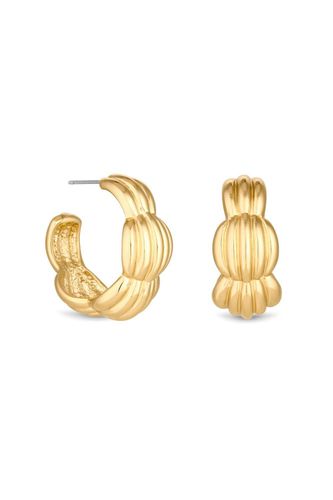 Womens Recycled Gold Polished Tapered Ribbed Hoop Earrings - - One Size - Mood - Modalova
