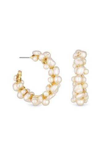 Womens Gold Cream Pearl Twist Hoop Earrings - - One Size - Mood - Modalova