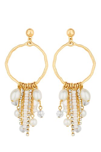 Womens Gold Cream Pearl And Bead Charm Drop Earrings - - One Size - Mood - Modalova