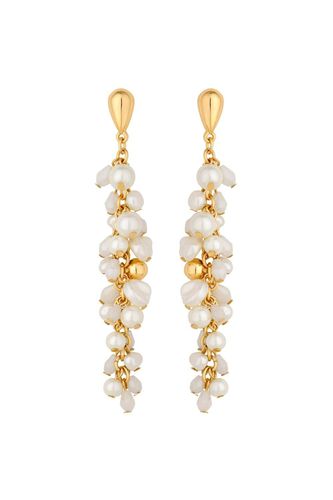 Womens Gold Cream Pearl And Polished Cluster Long Drop Earrings - - One Size - Mood - Modalova
