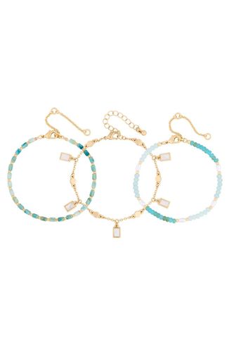 Womens Gold Blue Coastal Bead And Mother Of Pearl Charm Bracelets - Pack of 3 - - One Size - NastyGal UK (+IE) - Modalova