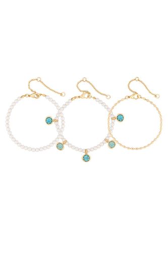 Womens Gold Cream Pearl Coastal Blue Channel Charm Bracelets - Pack of 3 - - One Size - Mood - Modalova