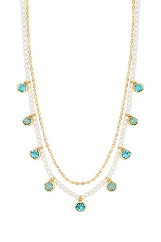 Womens Gold Cream Pearl Coastal Blue Channel Charm Necklace - - One Size - Mood - Modalova