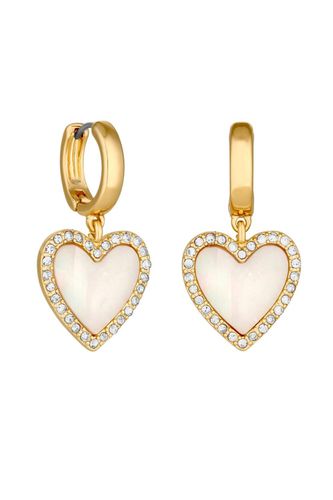 Womens Gold White Mother Of Pearl Heart Huggie Hoop Earrings - - One Size - Mood - Modalova