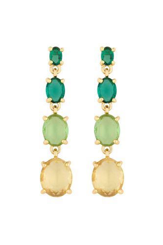 Womens Gold Green Tonal Mixed Stone Set Drop Earrings - - One Size - Mood - Modalova