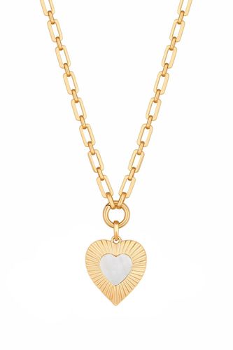 Womens Gold Mother Of Pearl Textured Heart Short Pendant Necklace - - One Size - Mood - Modalova