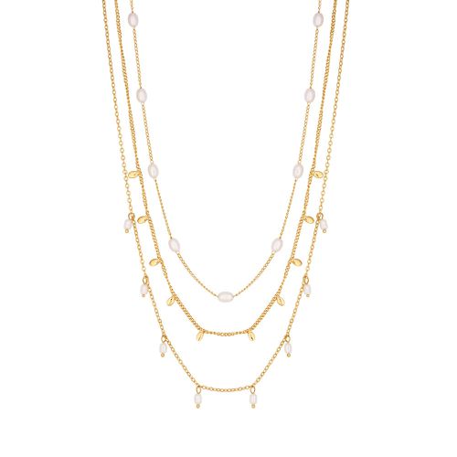 Womens Gold Crystal And Pearl Charm Layered Necklace - Pack of 3 - - One Size - Mood - Modalova
