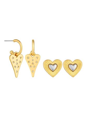 Womens Gold Coloured Crystal Meaningful Charm Huggie Hoop Earrings - Pack of 2 - - One Size - Mood - Modalova
