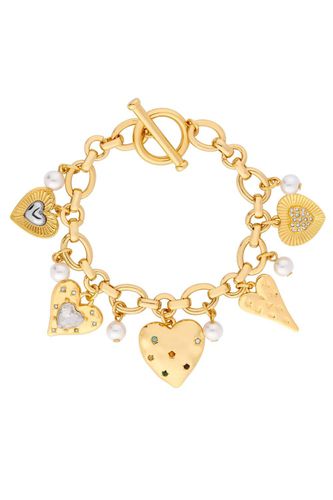 Womens Gold Coloured Crystal Meaningful Heart Charm Bracelets - - One Size - Mood - Modalova