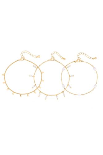 Womens Gold Cream Pearl And Crystal Coastal Anklets - Pack of 3 - - One Size - NastyGal UK (+IE) - Modalova