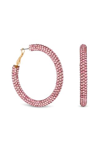 Womens Rose Gold Pink Diamante Tube Hoop Earrings - - One Size - Mood - Modalova
