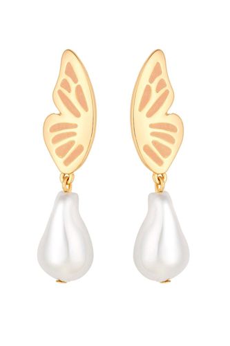 Womens Gold Plated Butterfly Pearl Drop Earrings - - One Size - Lipsy - Modalova