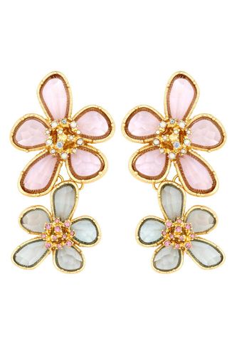 Womens Gold Pink And Green Crystal Glass Flower Drop Earrings - - One Size - Mood - Modalova