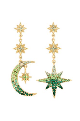 Womens Gold Green Ombre Star and Moon Mismatch Drop Earrings - - One Size - Mood - Modalova