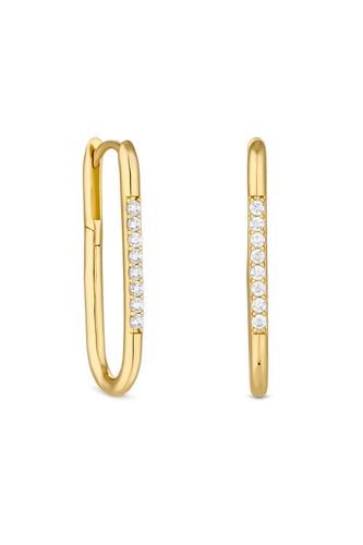 Womens 14K Real Gold Plated Recycled Cubic Zirconia Oval Hoop Earrings - Gift Pouch - - One Size - Inicio - Modalova