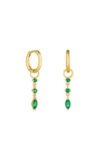 Womens Gold Plated Green Stone Charm Hoop Earrings - Gift Pouch - - One Size - Inicio - Modalova