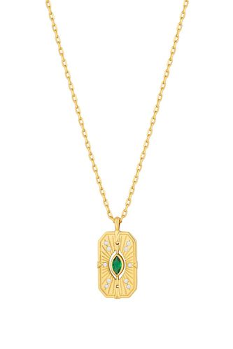 Womens 14K Real Gold Plated Recycled Cubic Zirconia And Emerald Pendant Necklace - Gift Pouch - - One Size - Inicio - Modalova