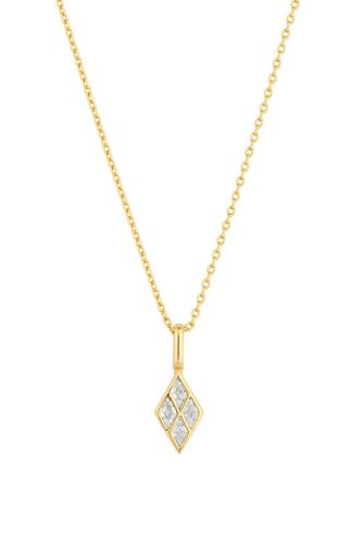 Womens 14K Real Gold Plated Recycled Diamond Shape Cubic Zirconia Pendant Necklace - Gift Pouch - - One Size - Inicio - Modalova