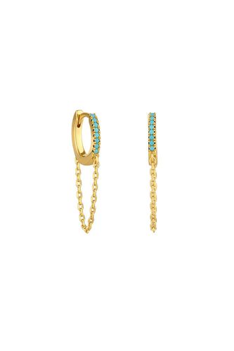 Womens 14K Real Gold Plated Recycled Turquoise Chain Hoop Earrings - Gift Pouch - - One Size - Inicio - Modalova