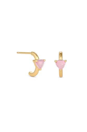 Womens 14K Real Gold Plated Recycled Rose Quartz Hoop Earrings - - One Size - Inicio - Modalova