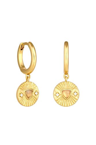 Womens 14K Real Gold Plated Recycled Rose Quartz Charm Hoop Earrings - - One Size - Inicio - Modalova