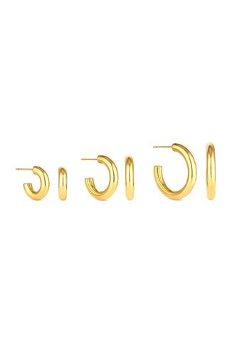 Womens Gold Stainless Steel Polished Simple Hoop Earrings - Pack of 3 - - One Size - Mood - Modalova