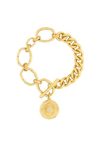 Womens Gold Stainless Steel Polished Chunky Chain Medallion Bracelet - - One Size - Mood - Modalova