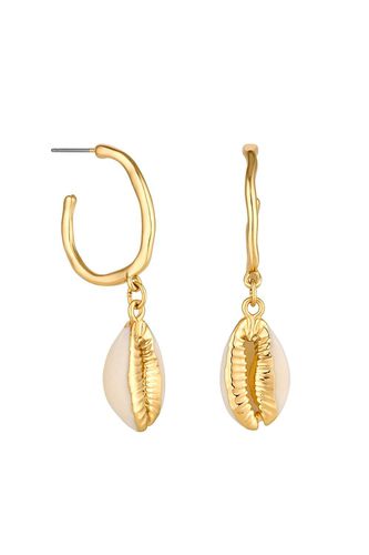 Womens Gold Cream Shell Molten Hoop Drop Earrings - - One Size - NastyGal UK (+IE) - Modalova