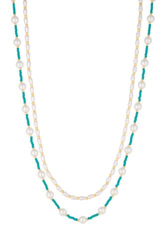 Womens Gold Turquoise Bead And Seed Pearl Necklaces - Pack Of 2 - - One Size - Mood - Modalova