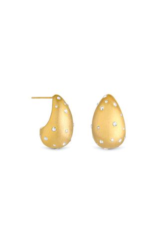 Womens Gold Polished And Crystal Stone Dome Hoop Earrings - - One Size - NastyGal UK (+IE) - Modalova