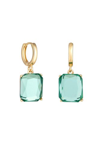Womens Gold Green Emerald Cut Open Stone Huggie Hoop Earrings - - One Size - Mood - Modalova