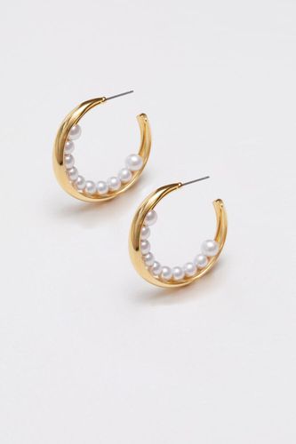Womens Gold Freshwater Pearl Caged Hoop Earrings - - One Size - Mood - Modalova