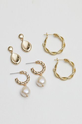 Womens Gold Plated Crystal And Polished Organic Mixed Earrings - Pack of 3 - - One Size - NastyGal UK (+IE) - Modalova