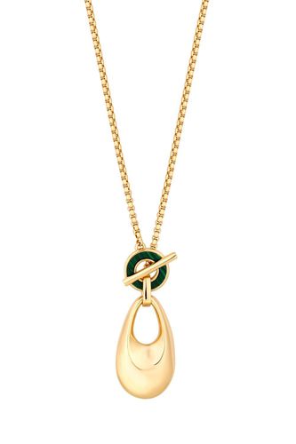 Womens Gold Polished Organic Malachite T Bar Pendant Necklace - - One Size - Mood - Modalova