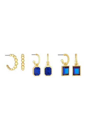 Womens Gold Metallic Blue Effect Stone Huggie Earrings - Pack of 3 - - One Size - Mood - Modalova