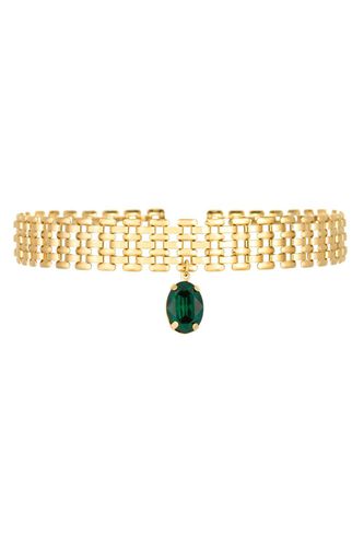 Womens Recycled Gold Emerald Oval Stone Panther Chain Choker Necklace - - One Size - Mood - Modalova