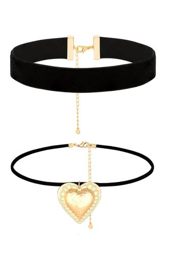 Womens Gold Puffed Heart Black Charm Choker Necklace - - One Size - Mood - Modalova