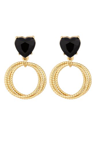 Womens Gold Jet Heart Diamond Cut Round Heart Earrings - - One Size - Lipsy - Modalova
