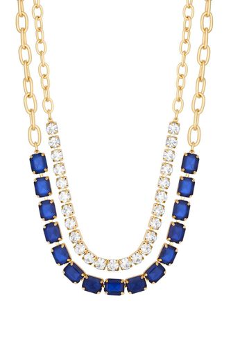 Womens Gold Blue And Crystal Emerald Cut Short Necklace - Pack of 2 - - One Size - Mood - Modalova