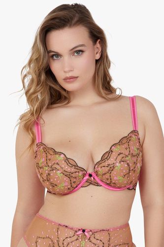 Womens Spank Me and Nude Custom Embroidery Plunge Bra - 32F - Playful Promises - Modalova