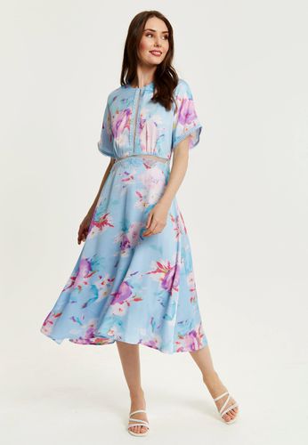 Womens Midi Floral Print Dress With Mesh Detail In - 8 - NastyGal UK (+IE) - Modalova